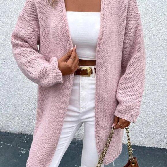 Contemporary Open Front Sweater knit Cardigan  Pink - Picture 5 of 6